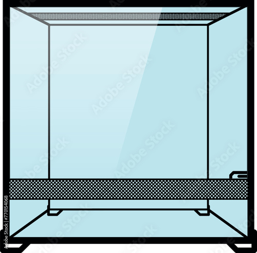 Glass terrarium, paludarium with ventilation grille and glass doors, Cube terrarium illustration graphic