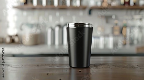 Blank mockup of a metal tumbler with a custom logo for branding.