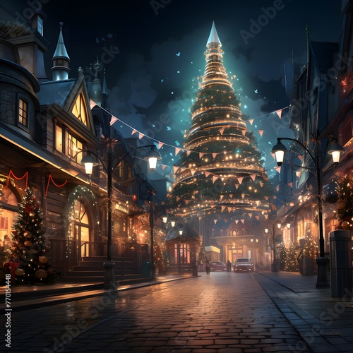 Illustration of a Christmas tree in the old town of Tallinn, Estonia