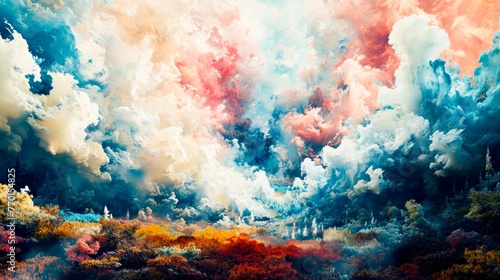 Painting depicting a colorful cloud formation in the sky © Margo_Alexa