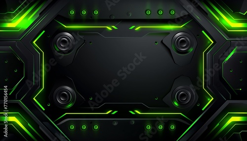 Gaming banner design with a green and black color scheme, empty space in the center for text or logo