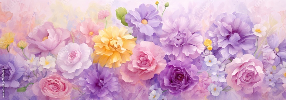 Floral garden texture with blooming with flowers, rose pink, lavender and buttercup yellow Floral garden texture with blooming with flowers, rose pink, lavender and buttercup yellow