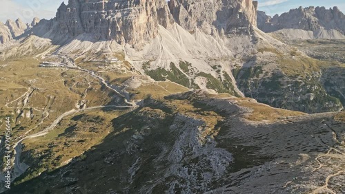 Drone shot over Tre Crime Dolomites