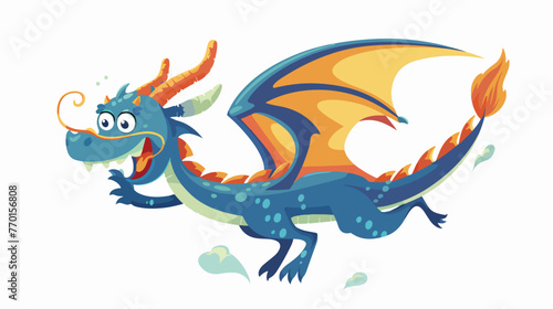 Happy dragon cartoon flying flat vector