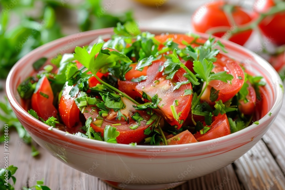 Refreshing spring salad recipe with herbs and tomatoes for a popular and healthy diet