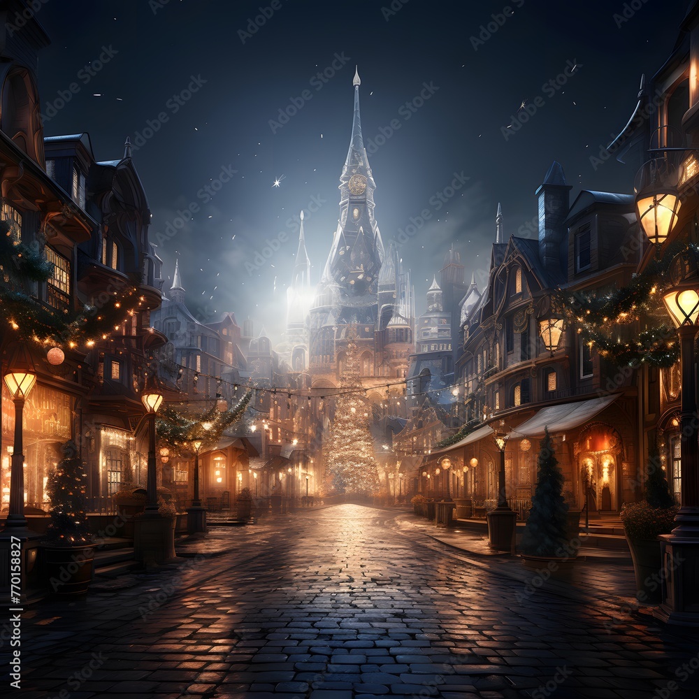 Old town of Riga at night, Latvia. Christmas and New Year concept.