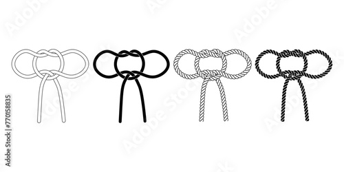 Handcuff knot or hobble knot rope icon set