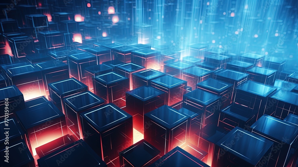Fototapeta premium a futuristic grid of pulsating squares with glowing energy