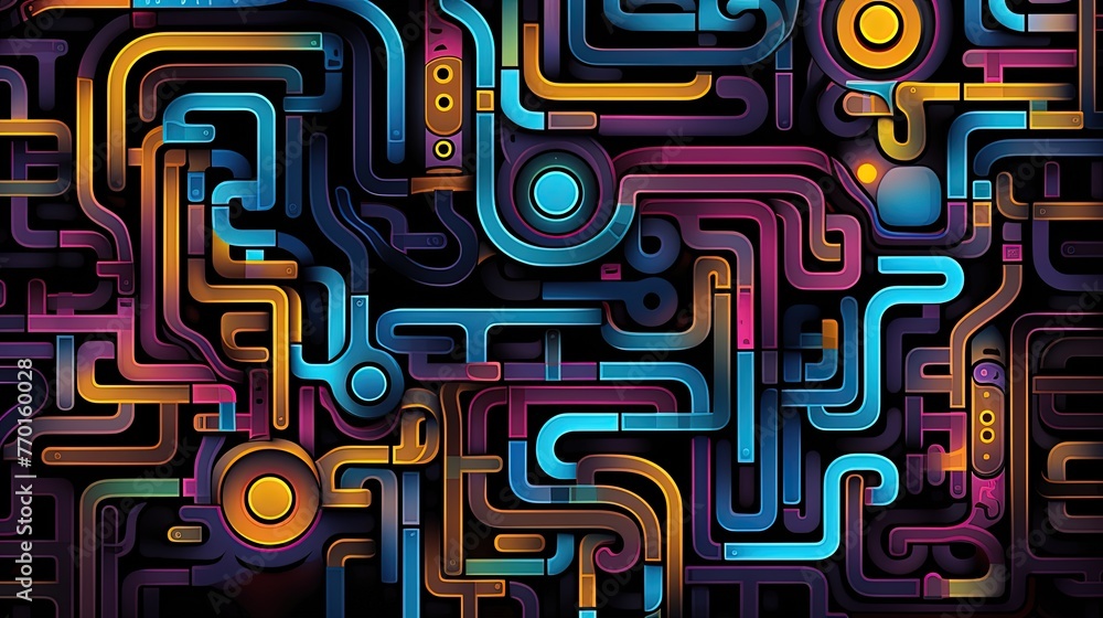 abstract pattern resembling a labyrinthine structure with neon accents abstract pattern resembling a labyrinthine structure with neon accents