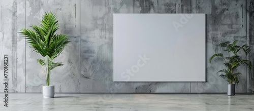 Urban white paper billboard or poster mockup in a frame on a wall backdrop