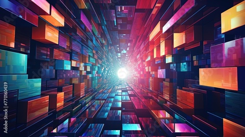 Fototapeta Naklejka Na Ścianę i Meble -  geometric tunnels in vibrant colors leading to a futuristic world