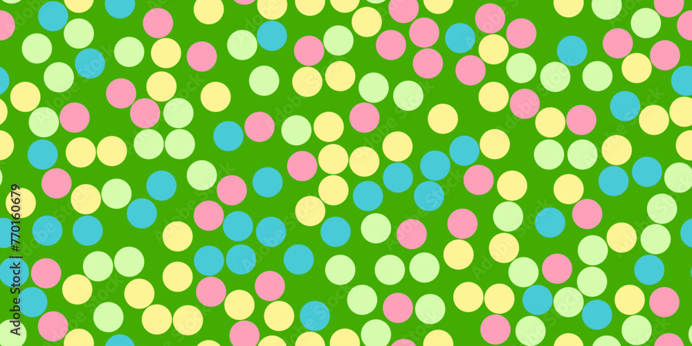 Seamless pattern with colourful dots on green, birthday or holiday background, vector Seamless pattern with colourful dots on green, birthday or holiday background, vector