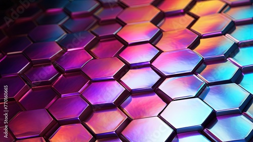 hexagonal grid with a holographic and iridescent sheen adding a futuristic touch
