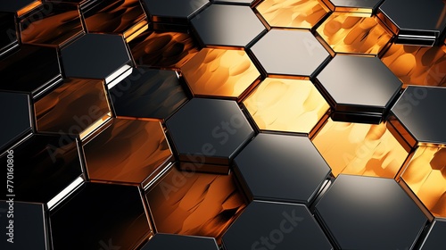 interconnected hexagons with metallic reflections