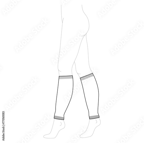 Leg Warmer Socks footless hosiery knee high length. Fashion accessory clothing technical illustration stocking. Vector side view for women, unisex, flat template CAD sketch outline isolated