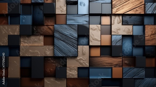 rectangular tiles with a mosaic pattern and textured surface adding depth and tactility to the background