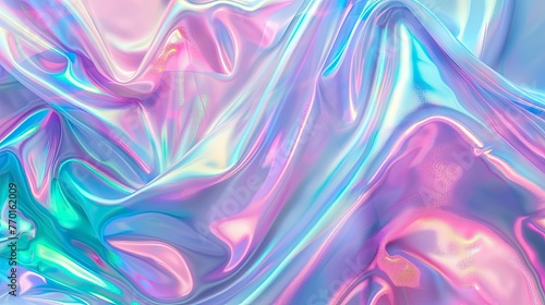 Holographic Unicorn Gradient. Trendy neon pink purple very peri blue teal colors soft blurred background - generative ai