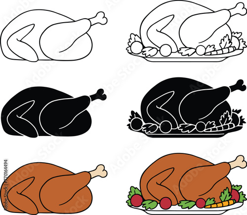 Turkey Dinner Vector Clipart - Outline, Silhouette & Color