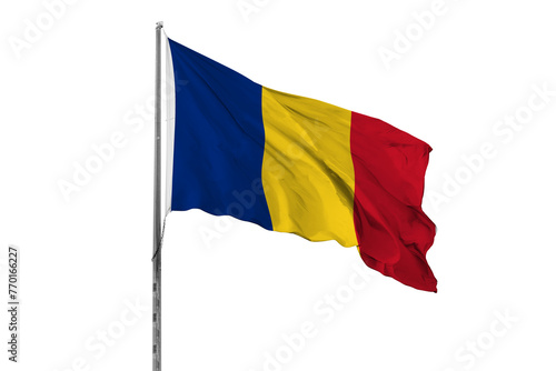 Waving Romania country flag, isolated, white background, national, nationality, close up
