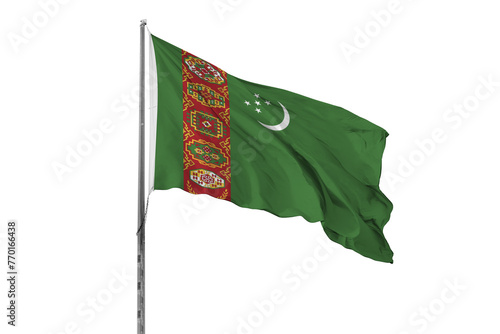 Waving Turkmenistan country flag, isolated, white background, national, nationality, close up