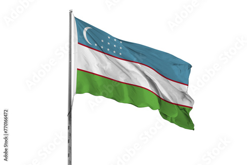 Waving Uzbekistan country flag, isolated, white background, national, nationality, close up