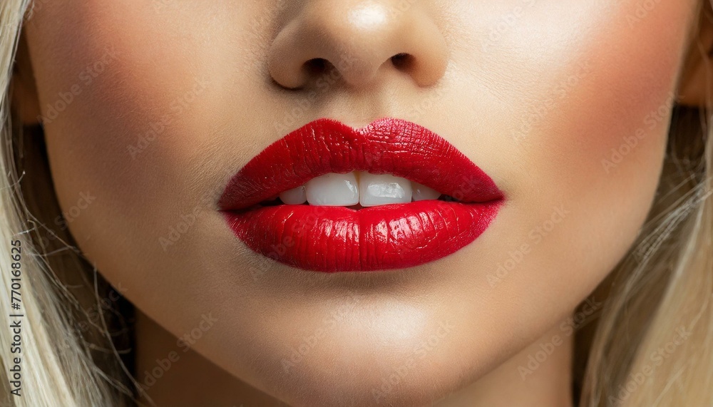 close-up of a woman's red lips close-up of a woman's red lips