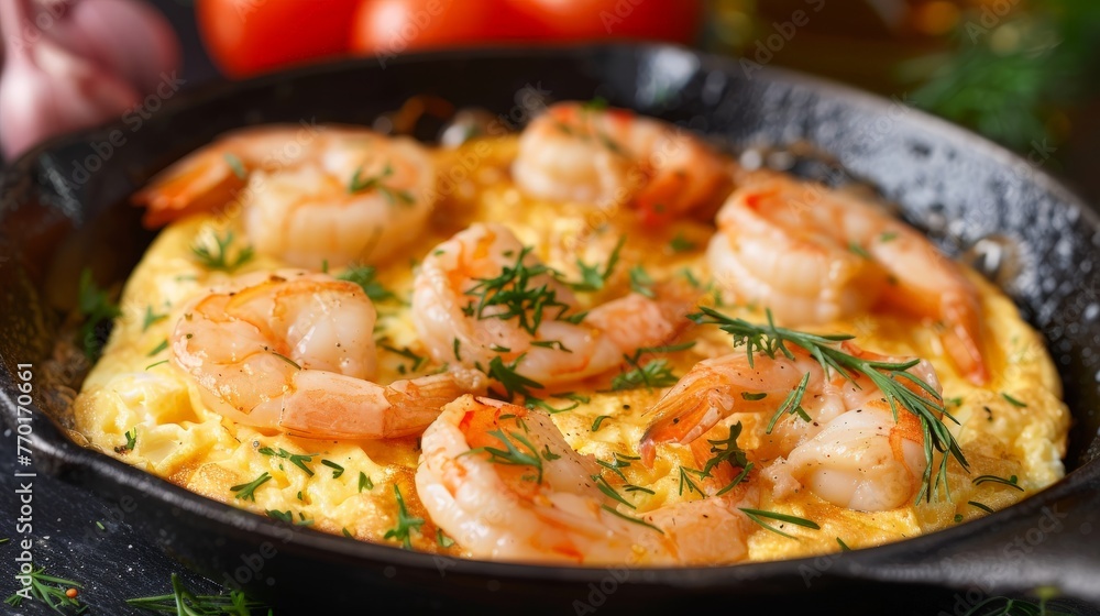 homemade creamy omelet with shrimps or scrambled eggs and shrimps homemade creamy omelet with shrimps or scrambled eggs and shrimps