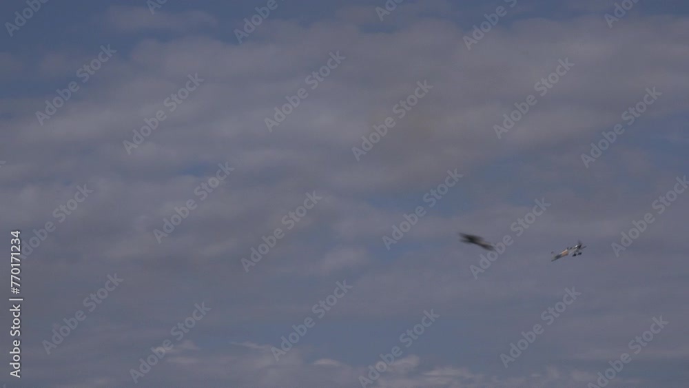 Planes doing aerobatics in the sky with smoke coming from tail. Blue background and air display UK England 4K Planes doing aerobatics in the sky with smoke coming from tail. Blue background and air display UK England 4K