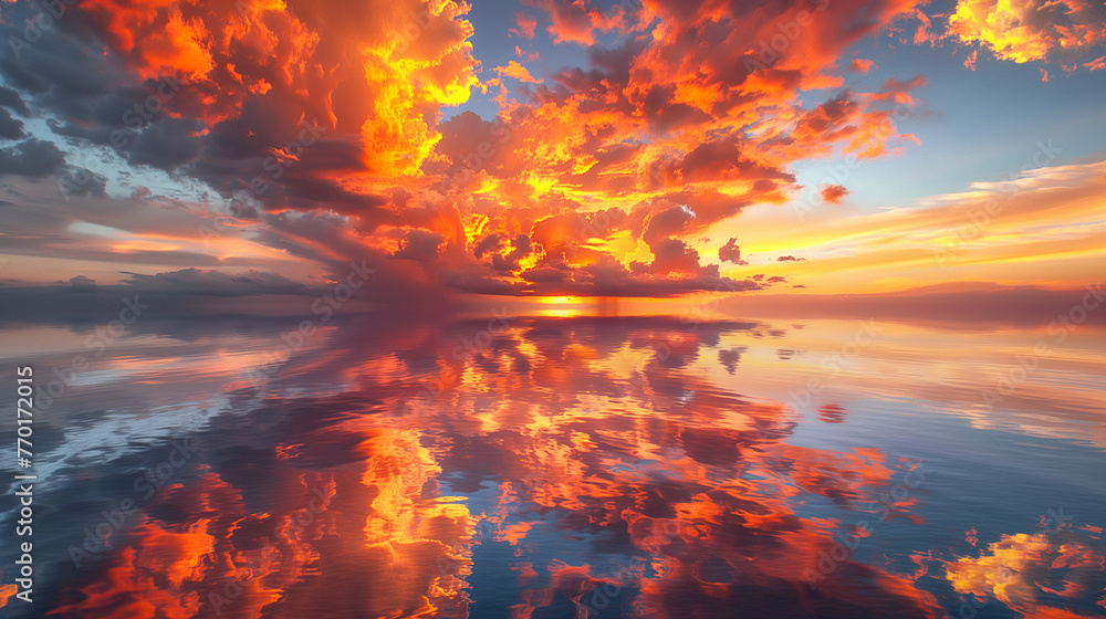 sunset in the clouds over water beautiful
