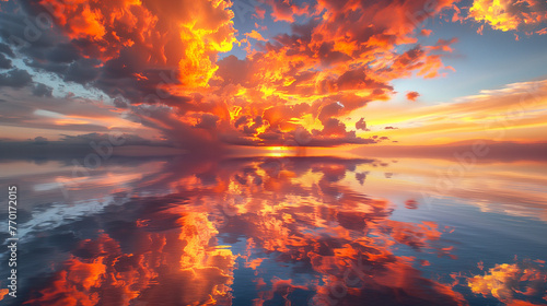 sunset in the clouds over water beautiful