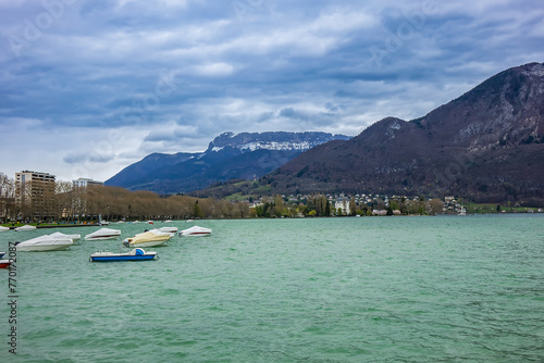 Beautiful landscape view of Annecy Lake. Annecy, Haute-Savoie, France.