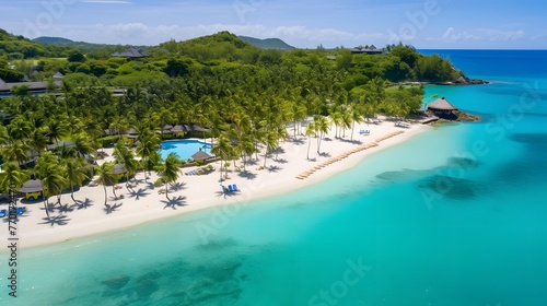 Aerial view of beautiful tropical island with white sand beach and turquoise sea © Iman