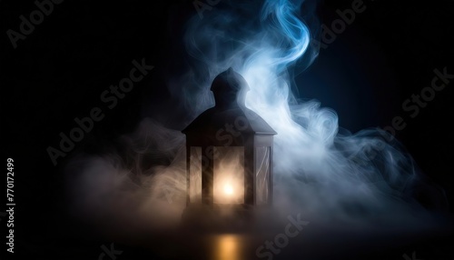 Mystical Lantern in Foggy Night