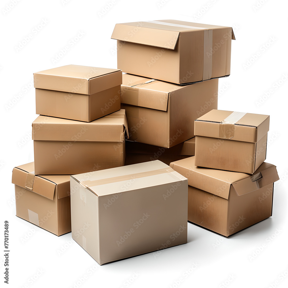 stack of  brown paper cardboard boxes on white background