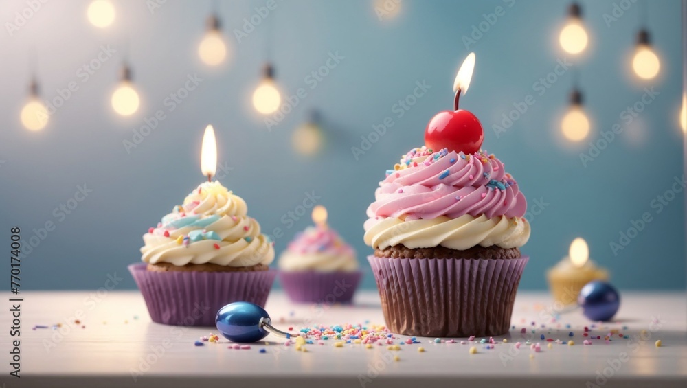 birthday cupcake with candles
