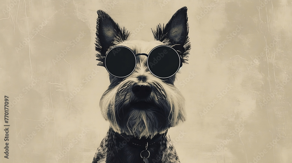Scottish Terrier with Round Glasses - obrazy, fototapety, plakaty 