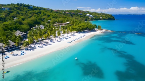 Aerial view of beautiful tropical beach and turquoise water.