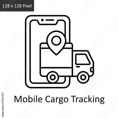 Mobile Cargo Tracking vector outline icon design illustration. Logistics Delivery symbol on White background EPS 10 File