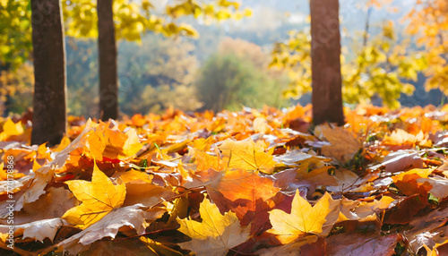 Autumn Maple Leaf Carpet background. Generative AI.