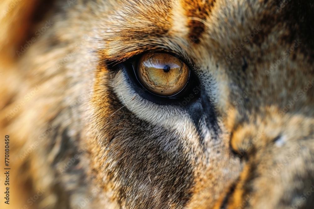 Close up of the eye of a male Lion.