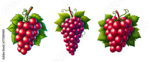 red grapes set on transparent background