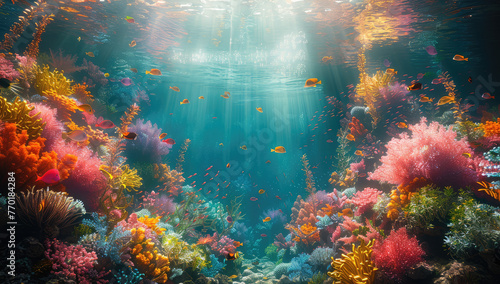 Coral reef in the sea with beautiful fishes. Created with Ai © Image Innovate