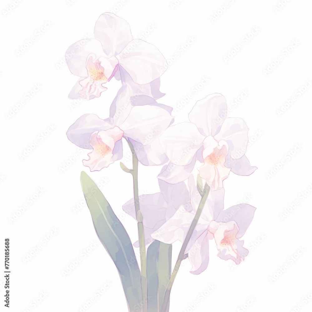 An elegant orchid its exotic allure and grace set against white An elegant orchid its exotic allure and grace set against white