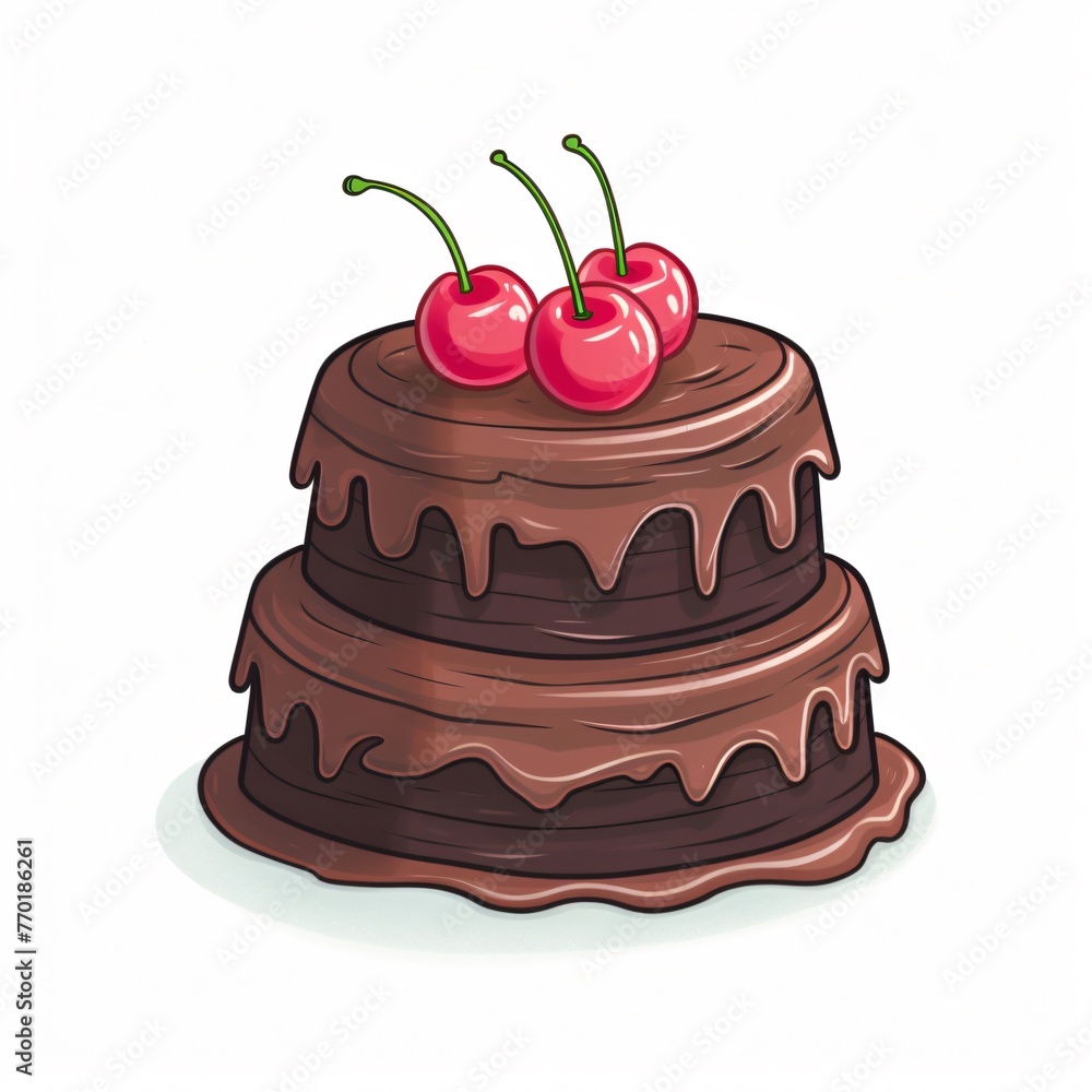 Classic black forest cake its layers and cherries showcased vividly against a white backdrop Classic black forest cake its layers and cherries showcased vividly against a white backdrop