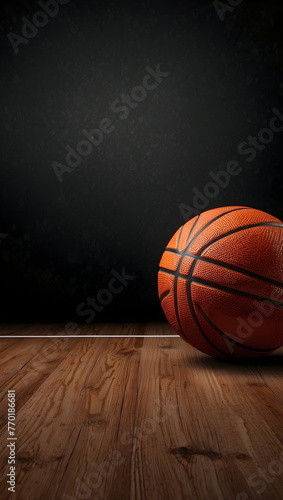 Banner sports tournament Basketball, ball on dark background court, copy space © Borneo