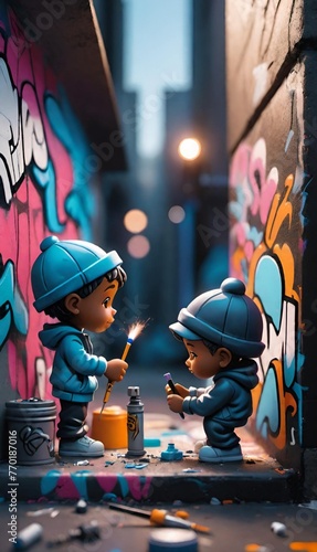people doing graffiti generative ai  photo