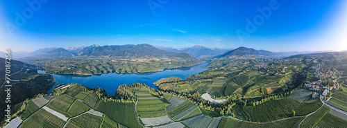 Apple Orchards growing around the Lago di Santa Giustina at the Castello di Cles in the Province of Trento, Italy