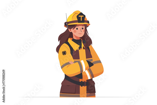 illustration of a semi-flat, female firefighter over white backdrop. Simple cartoon illustration of gender equality in the workplace for graphic design and animation.