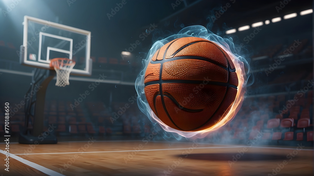 Illustration of a smoke basketball in 3d style. Futuristic sports concept