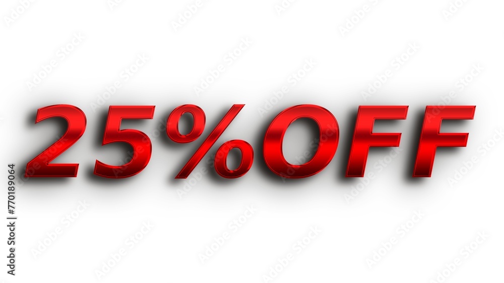 25% off discount. 3D red, background with promotion icon 25% off discount. 3D red, background with promotion icon
